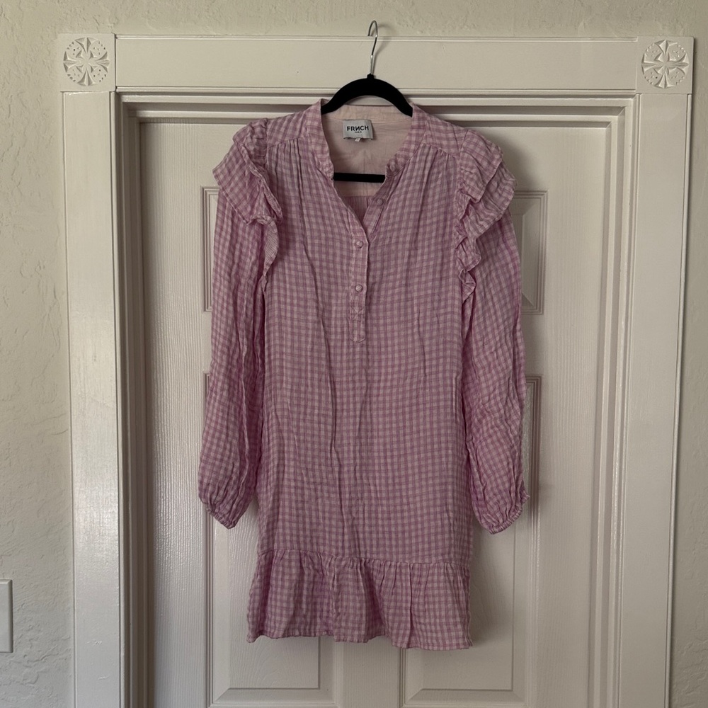 French Toast Pink Checkered Ruffle Mini Dress